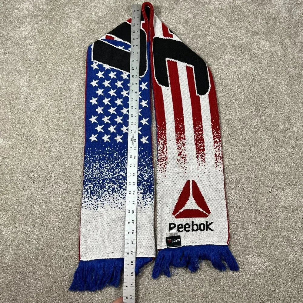 Reebok Unisex‎ One Size Multicolor Graphic Knit Fringe USA Flag UFC Scarf NWT